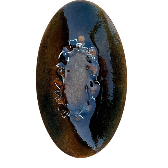 Mid-Century Modern Enamel On Copper Oval Dish By Kuverly 7.5" x 4.5" Decorative - Picture 1 of 9